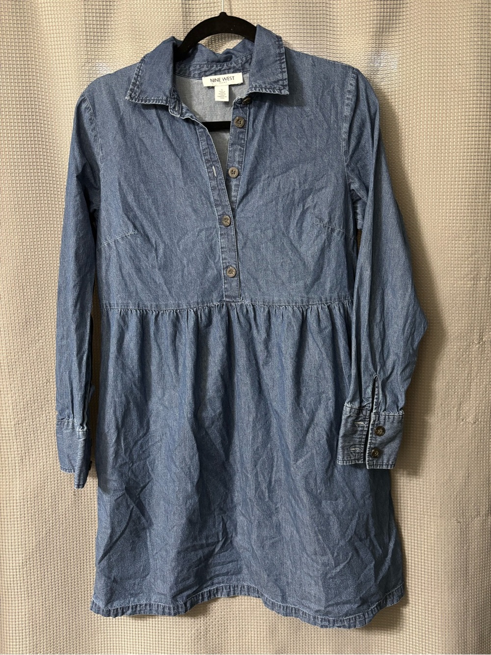 Nine West Blue Denim Button-Front Shirt Dress